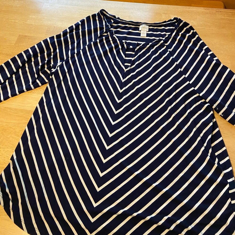 Navy and white stripe keyhole shirt